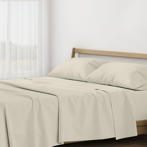 500 Thread Count 100% Cotton Sheet Sand King Sheets Set, 4-Piece Long-Staple Combed Pure Cotton Best Sheets for Bed, Cooling, Soft & Silky Sateen Weave Fits Mattress Upto 16'' Deep Pocket