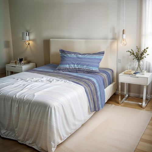 River Cotton Single Bed Sheet Set, Made in Italy – Complete Bed Set, Fitted Sheet, Top Sheet 90 x 200 cm and Pillowcase with Inner Flap (Single, Rio Blue)