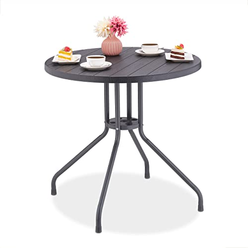 Relaxdays Garden, H x Ø: 75 x 80 cm, Wood-Look Balcony, Plastic & Steel, Round Patio Table, Grey, 75x80x80 cm