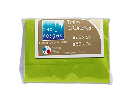 Nuit des Vosges Cotoval - Plain Cotton Pillowcase, Cotton, lime green, 50x75