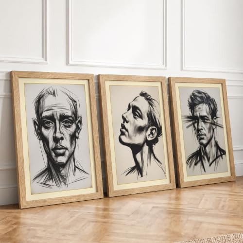 Ink Portrait Studies Modern Set of 3 Framed Wall Art Prints A4
