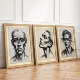 Ink Portrait Studies Modern Set of 3 Framed Wall Art Prints A4
