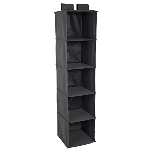 Bigso Box of Sweden Wardrobe Organiser for Clothes Rail with 5 Large Storage Compartments - Hanging Wardrobe Organiser with Velcro Fastening - Polyester and Cardboard Hanging Shelf