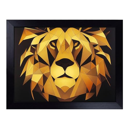 Lap Tray with Bean Bag Cushion, Breathtaking Lion Abstract - Handmade in the UK, Raised Wooden Edge, Padded Cushion, Heat-Resistant Wipe-Clean Surface, for Meals, Laptops and Crafts