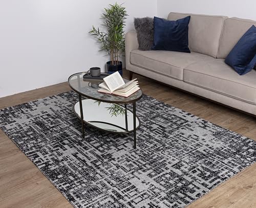 Asiatic Edits Low Pile Abstract Charcoal Grey Indoor Rug for Living room, Bedroom, Conservatory, Hallway, Large Area, Easy to Clean, Area Rugs - Non Shedding 160x230cm