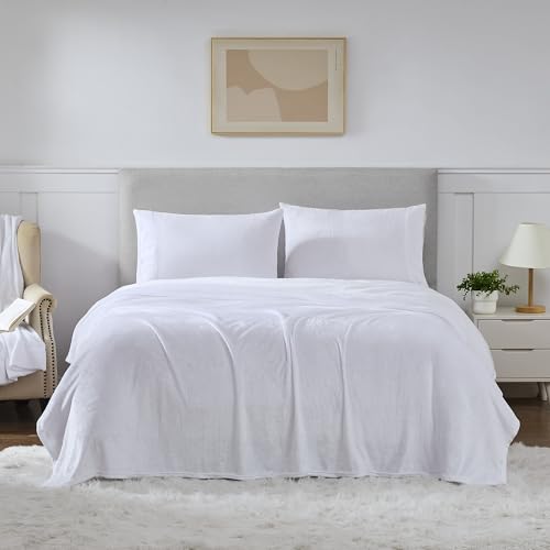 Fleece Sheets Queen Size – Deep Pocket Bedding Toasty Warm Microfleece Bed Sheets for Cold Weather Fall/Winter Comfort – Micro Fleece Fitted Sheet, Flat Sheet & Pillowcases