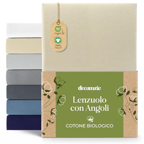 Dreamzie Fitted Sheet 70 x 160 cm, Jersey 100% Organic Cotton, Mattress Height up to 12 cm, Hypoallergenic, Oeko-Tex Beige, Beige