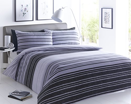 IK Trading Pieridae Textured Stripe Black Grey Duvet Cover & Pillowcase Set Bedding Quilt Case Single Double King Superking (Super King)