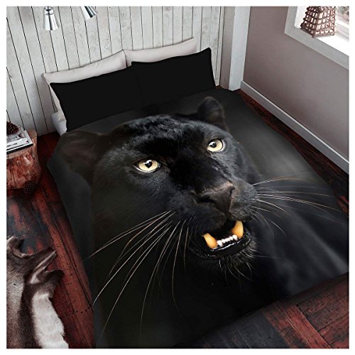 GC GAVENO CAVAILIA ADATA Easy Care 3D Forest Print Duvet Cover, Soft & Cosy Safari Bedding Wildlife Quilt Set, Black Panther, Double 3d Black Panther 659822