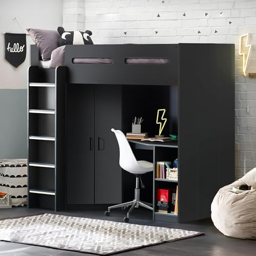 Julian Bowen Hercules High Sleeper Bed, Single, Dark Grey - H173xW96cm