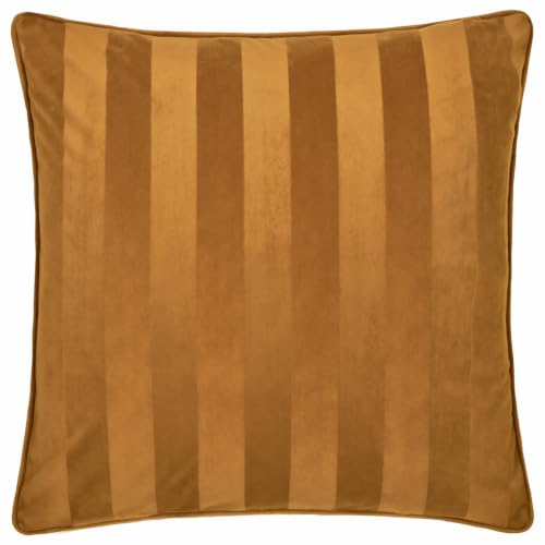 Paoletti Regency Stripe Feather Filled Cushion (Antique Gold - 45x45cm) - Jacquard Velvet Bold Stripe Piped Trim Elegant Styling Decorative Pillow
