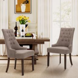MALOL Upholstered Dining Chairs Set of 2, Wingback Dining Room Chairs with Tufted Button, High Back Kitchen Chairs with Solid Wood Legs, Thick Seat Cushion, Anti-Slip Pads, Brown