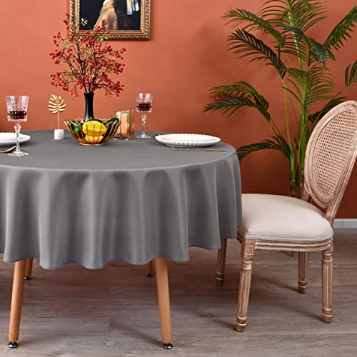 MEANMOY Grey Round Tablecloth 60 Inch Water Resistant Table Cloth - 210 GSM Solid Washable Stain Resistant Circle Table Cloth Cover Wrinkle Free Wipe Clean Polyester for Wedding, Party, Banquet