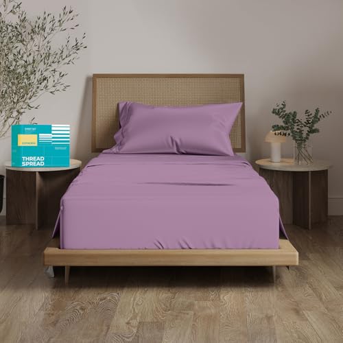 "THREAD SPREAD 100% Egyptian Cotton Sheets Twin Size - 800 Series Euphoria Collection Extra Long Twin Sheets for Dorm (3 PC,Plum), 16"" Deep Pocket Cooling Hotel Sheet Set for Twin Size Bed"