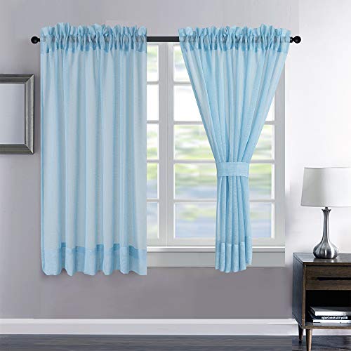 "Megachest a Pair of lucy linen-like voile sheer curtains (linen-look blue, 56"" wideX118 drop2 Panels)"