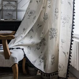 "Sutuo Home Boho Curtain with Handmade Tassels, Rod Pocket Window Treatment Vintage Rustic Bohemian French Farmhouse Semi-Blackout Print Drape for Bedroom, 1 Panel 59"" W x 84"" L,Grey Floral"