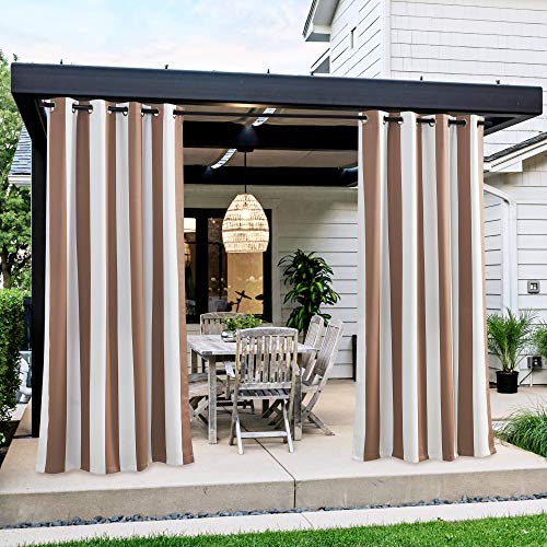 NICETOWN Room Darkening Curtains Stripe Pattern Stainless Steel Grommets Light Brown & White Stripe Thermal Insulated Blackout Curtains Waterproof for Nursery 2 Panels W52 x L95