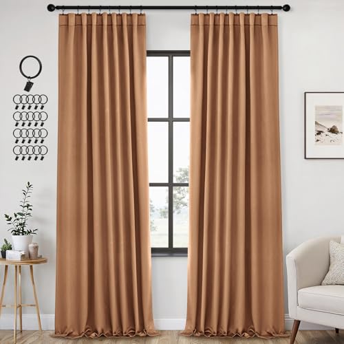 ANRODUO Brown Back Tab Blackout Curtains 96 Inch Long 2 Panels - Rod Pocket,Thermal Insulated Room Darkening Light Blocking Curtains for Living Room Bedroom Privacy,W42xL96