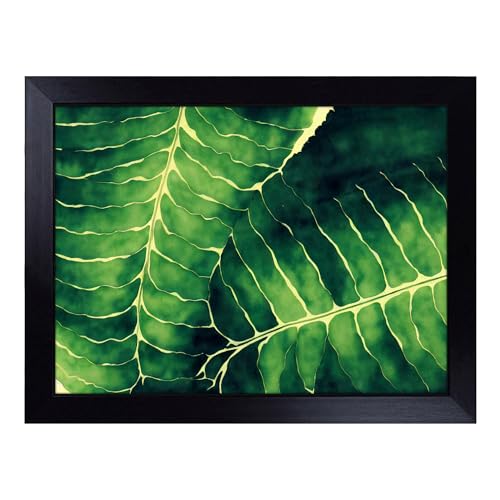 Lap Tray with Bean Bag Cushion, Fern Leaf In Watercolour - Handmade in the UK, Raised Wooden Edge, Padded Cushion, Heat-Resistant Wipe-Clean Surface, for Meals, Laptops and Crafts