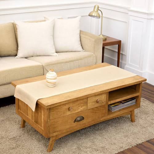 Solino Home Linen Table Runner 60 Inches - 100% Pure Linen Champagne Beige Table Runner 14 x 60 Inch Ideal for Dresser and Coffee Tables - Summer - Athena