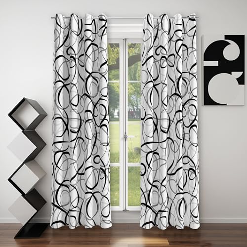 tubeamin Black Grey White Geometric Curtains 2 Panels Sets Abstract Line Modern Art Pattern Window Treatments Room Darkening Heat Blocking Elegant Curtain Decor for Living Room Bedroom 52x96 Inches