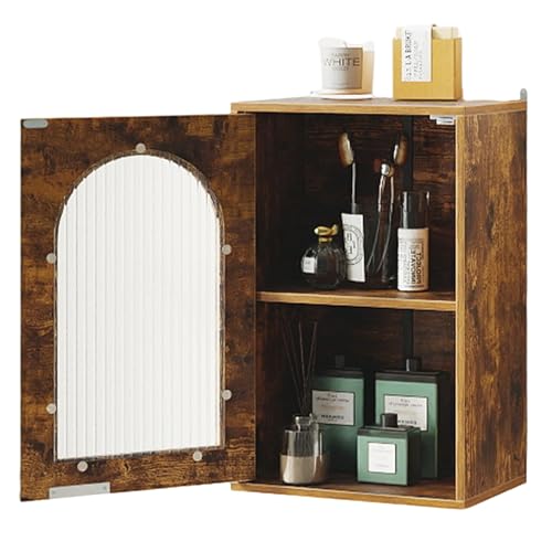 RELAX4LIFE Bathroom Wall Cabinet, Wall-Mounted Storage Cupboard with Tempered Glass Door and Adjustable Shelf, Wooden Medicine Cabinet Organizer Unit for Laundry Living Room Kitchen (Rustic Brown)