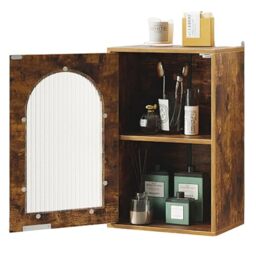 RELAX4LIFE Bathroom Wall Cabinet, Wall-Mounted Storage Cupboard with Tempered Glass Door and Adjustable Shelf, Wooden Medicine Cabinet Organizer Unit for Laundry Living Room Kitchen (Rustic Brown)