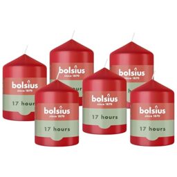 Bolsius - Smooth Pillar Candle - Red - 8 cm - 6 Pieces - Decorative Candles - Contains Natural Plant-Based Wax – No Palm Oil