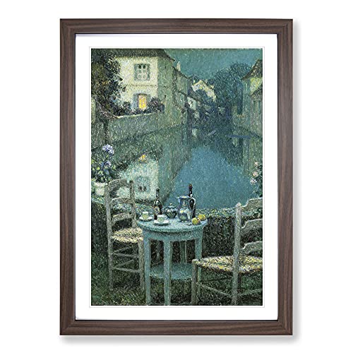 Small Table in Evening Dusk by Henri Le Sidaner Framed Print - A2 Walnut Framed Wall Art - Ready to Hang - Modern Nature Picture - Living Room Bedroom Lounge Office