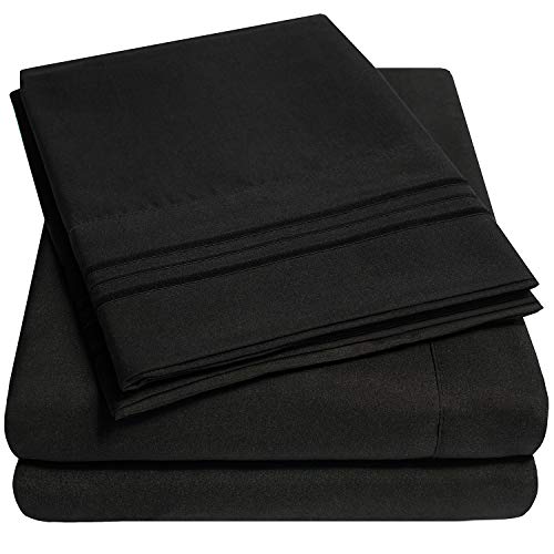 1500 Supreme Collection Extra Deep Pocket Sheets Set - Luxury Soft Bed Sheets, Wrinkle Free, Hypoallergenic Bedding, Over 40 Colors, 21 inch Extra Deep Pocket, King, Black