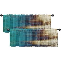 Emvency 2 Pack Valances Window Treatments, Vintage Yellow Beige Abstract Blackout Drapes Adjustable Curtain for Windows Living Room Kitchen Over Sink, 52x18 Inch Rod Pocket Valances