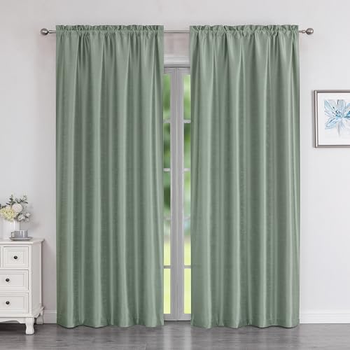 Chyhomenyc Uptown Green Curtains 78 Inch Length 2 Panels for Bedroom, Room Darkening Soft Faux Silk Textured Curtains, Elegant Rod Pocket Window Drapes for Living Room, Each 40x78 Inches