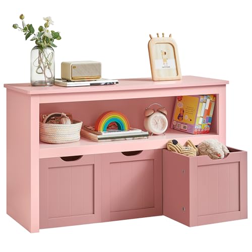 VASAGLE Toy Storage Unit, Children's Shelf, Wardrobe, Chest of Drawers with 3 Storage Wheels, for Living Room, Bedroom, Playroom, 30 x 102 x 60 cm, Candy Pink LHS380R02