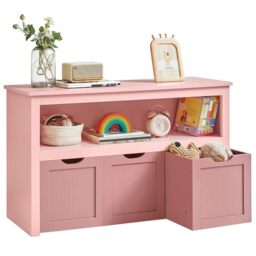 VASAGLE Toy Storage Unit, Children's Shelf, Wardrobe, Chest of Drawers with 3 Storage Wheels, for Living Room, Bedroom, Playroom, 30 x 102 x 60 cm, Candy Pink LHS380R02