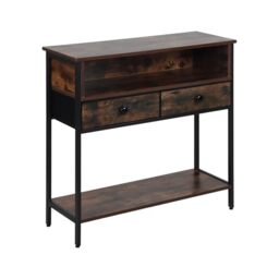 Relaxdays console table, HxWxD:80x80x30 cm, MDF/metal, 2-drawer, slim, industrial, hallway, dark brown