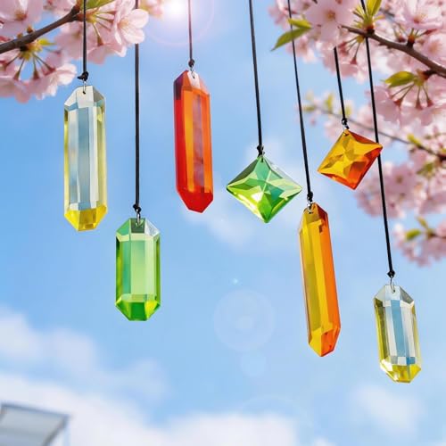 HDCRYSTALGIFTS 7PCS Crystal Prisms Suncatcher for Window Hanging, Rainbow Hanging Crystal Sun Catchers Indoor Window, Home Garden Christmas Decorations (Season Design)