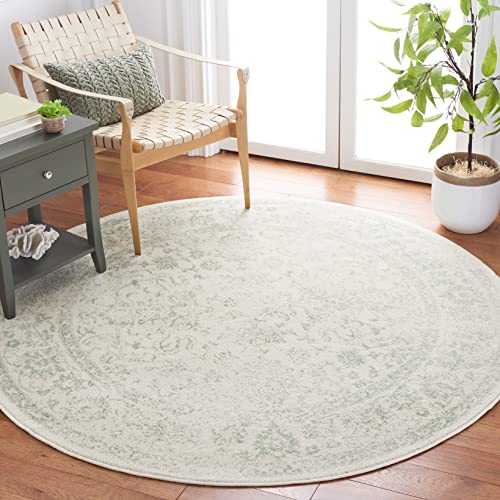 Safavieh Distressed Rug for Living Room, Dining Room, Bedroom - Adirondack Collection, Short Pile, in Ivory and Sage, 244 x 244 cm