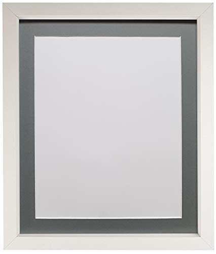 FRAMES BY POST Rio Picture Photo Frame, MDF Wood, White with Dark Grey Mount, A4 Inch Image Size 9 x 6 Inch Plastic Glass