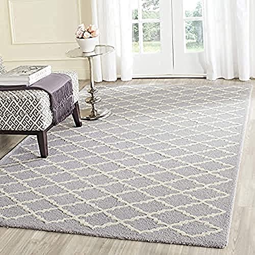 Safavieh Modern Indoor Hand Tufted Square Area Rug, Cambridge Collection, CAM137, in Silver / Ivory, 183 X 183 cm for Living Room, Bedroom or Any Indoor Space