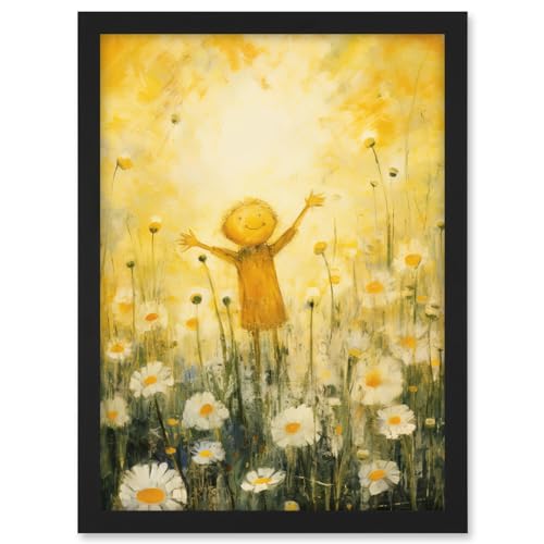 Artery8 Sunshine Happiness and Flowers Everywhere Simple Kids Bedroom Nursery Artwork Framed A3 Wall Art Print