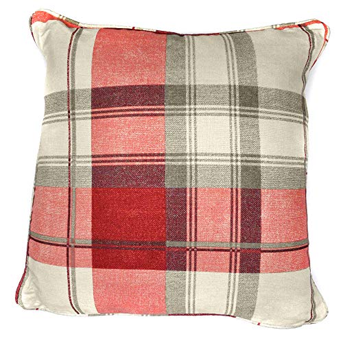 Fusion - Balmoral Check - 100 Percent Cotton Filled Cushion in Ruby, 43 x 43 cm