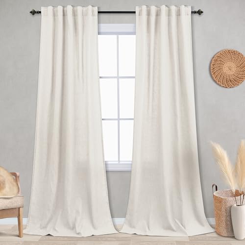 KOUFALL 42 x 84 Curtains 2 Panels Set,Linen Semi Sheer Cream Light Filtering Narrow Curtains for 36 38 40 Wide Skinny Window,42x84 Inches Long Total Width 84x84 Length,Beige