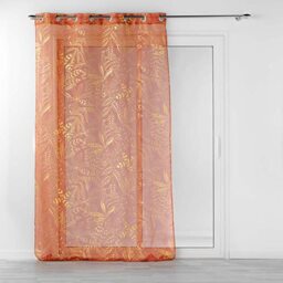 Douceur d'Intérieur, Belflor Net Curtain with Eyelets 140 x 280 cm Terracotta/Gold, Metallic Printed Sandblasted Voile