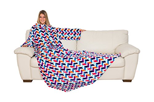 Kanguru Deluxe Trendy, fluffy blanket, fleece blankets for adults, blanket with sleeves with Kangaroo pocket, gifts for women, snuggle blanket, Multi-Colour, 140x210 cm