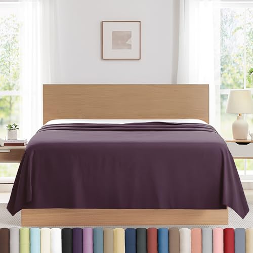 "Southshore Fine Living, Inc. King Flat Sheets Only, Oversized Flat Sheet, 132"" x 110"" Premium Bedding, California/King Top Sheet Stays Tucked on Toppers, Pillow Tops, Purple Sheets"