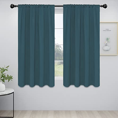 Easy-Going Rod Pocket Blackout Curtains for Bedroom Accessories, Room Darkening Window Curtains for Living Room, Thermal Insulated Noise Reduction Solid Window Drapes, 2 Panels(42x63 in, Bluestone)