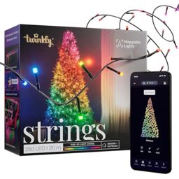 Twinkly Strings 250 LED RGB, LED Light String for in- and Outdoor, Smart LED Lights, Mappable LEDs, Compatible with Alexa and Google Home, IP44, Controlled by App, Black Wire, 20m