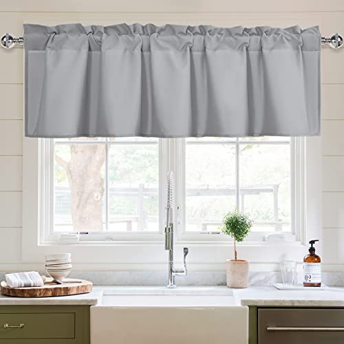 XWZO Kitchen Valances Curtains for Windows Living Room Bedroom Bathroom Toppers Farmhouse Style Rustic Dinning Room Blackout Thermal Insulated Rod Pocket, W72 x L16 Inch Length, Silver Grey, 1 Panel.