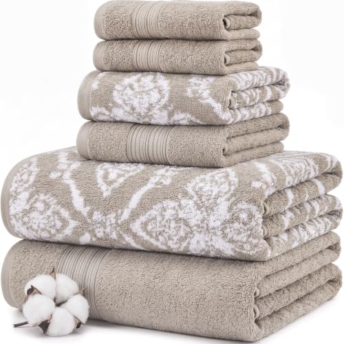 Modern Threads Amaris 6-Piece Reversible Yarn Dyed Jacquard Towel Set - Bath Towels, Hand Towels, & Washcloths - Super Absorbent & Quick Dry - 100% Combed Cotton, Khaki