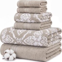 Modern Threads Amaris 6-Piece Reversible Yarn Dyed Jacquard Towel Set - Bath Towels, Hand Towels, & Washcloths - Super Absorbent & Quick Dry - 100% Combed Cotton, Khaki